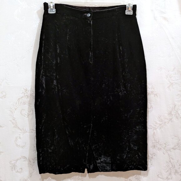 Vintage Crushed Velvet Pencil Skirt 14 Black Elegant Gothic Holiday Party Formal - Picture 2 of 6